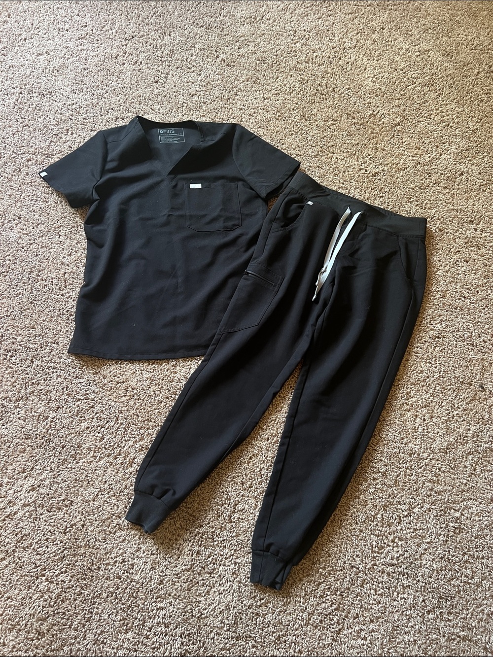 Figs Black Jogger and Shirt Set with Drawstring